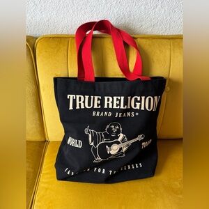 Y2K True Religion Black Tote with Red Straps